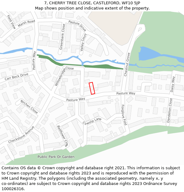 7, CHERRY TREE CLOSE, CASTLEFORD, WF10 5JP: Location map and indicative extent of plot