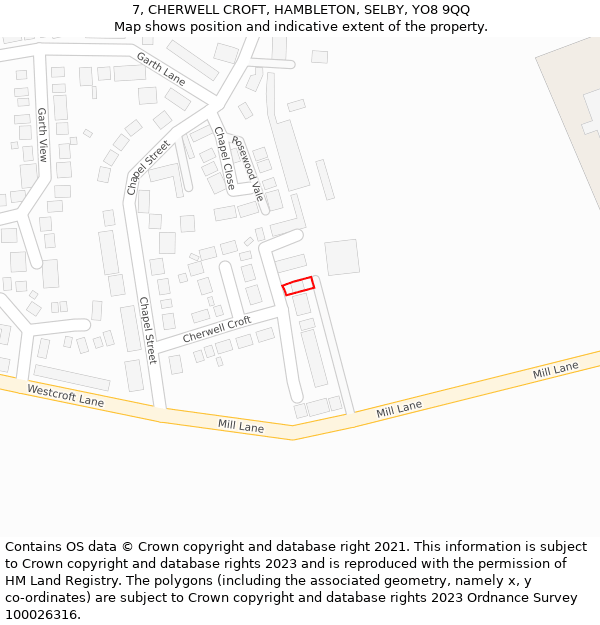 7, CHERWELL CROFT, HAMBLETON, SELBY, YO8 9QQ: Location map and indicative extent of plot