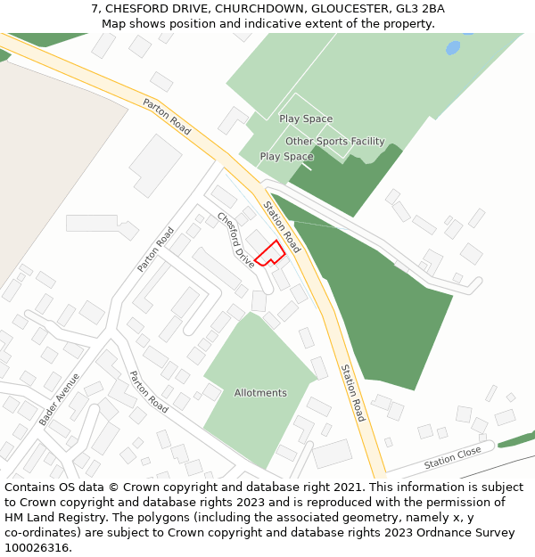 7, CHESFORD DRIVE, CHURCHDOWN, GLOUCESTER, GL3 2BA: Location map and indicative extent of plot