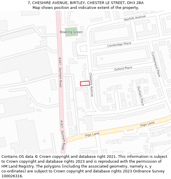 7, CHESHIRE AVENUE, BIRTLEY, CHESTER LE STREET, DH3 2BA: Location map and indicative extent of plot