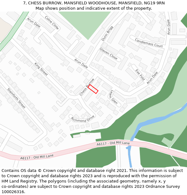 7, CHESS BURROW, MANSFIELD WOODHOUSE, MANSFIELD, NG19 9RN: Location map and indicative extent of plot