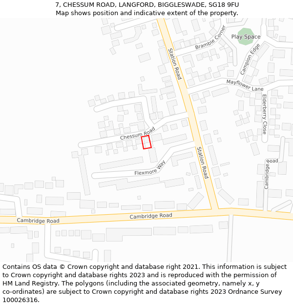 7, CHESSUM ROAD, LANGFORD, BIGGLESWADE, SG18 9FU: Location map and indicative extent of plot