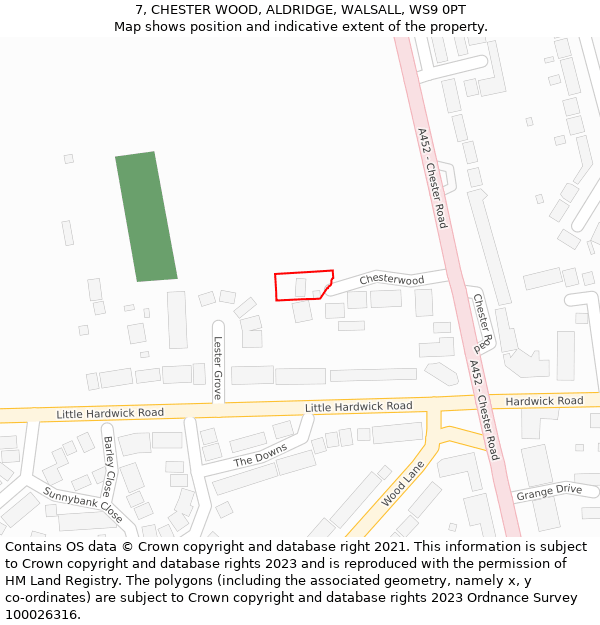 7, CHESTER WOOD, ALDRIDGE, WALSALL, WS9 0PT: Location map and indicative extent of plot