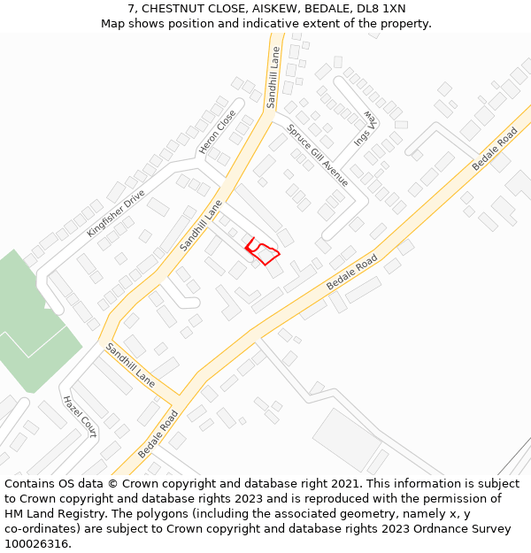 7, CHESTNUT CLOSE, AISKEW, BEDALE, DL8 1XN: Location map and indicative extent of plot