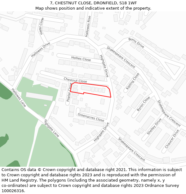 7, CHESTNUT CLOSE, DRONFIELD, S18 1WF: Location map and indicative extent of plot