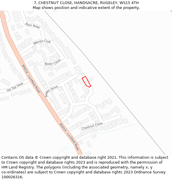 7, CHESTNUT CLOSE, HANDSACRE, RUGELEY, WS15 4TH: Location map and indicative extent of plot