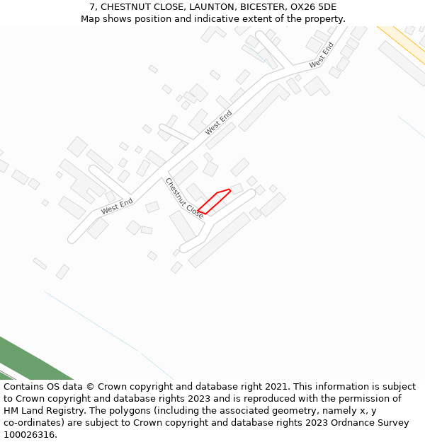 7, CHESTNUT CLOSE, LAUNTON, BICESTER, OX26 5DE: Location map and indicative extent of plot