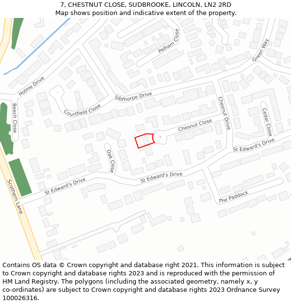 7, CHESTNUT CLOSE, SUDBROOKE, LINCOLN, LN2 2RD: Location map and indicative extent of plot