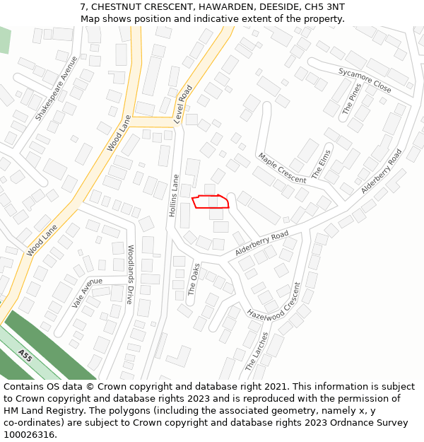 7, CHESTNUT CRESCENT, HAWARDEN, DEESIDE, CH5 3NT: Location map and indicative extent of plot