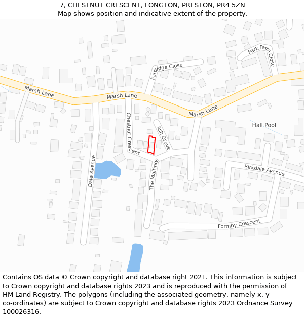 7, CHESTNUT CRESCENT, LONGTON, PRESTON, PR4 5ZN: Location map and indicative extent of plot