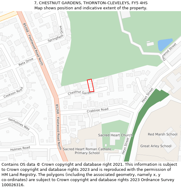 7, CHESTNUT GARDENS, THORNTON-CLEVELEYS, FY5 4HS: Location map and indicative extent of plot