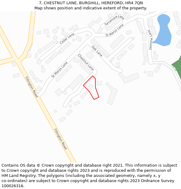 7, CHESTNUT LANE, BURGHILL, HEREFORD, HR4 7QN: Location map and indicative extent of plot