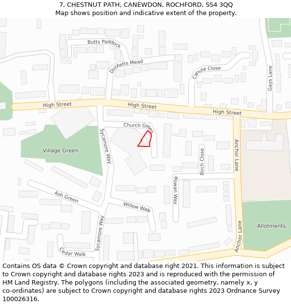 7, CHESTNUT PATH, CANEWDON, ROCHFORD, SS4 3QQ: Location map and indicative extent of plot