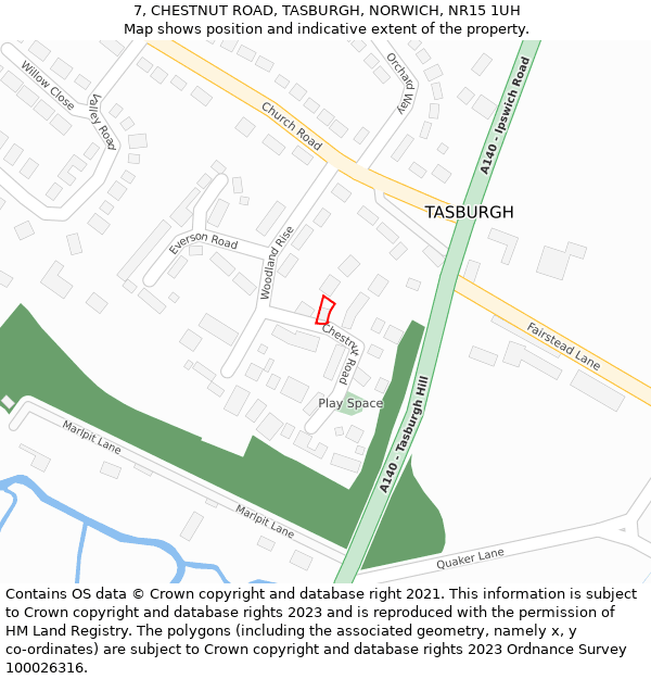 7, CHESTNUT ROAD, TASBURGH, NORWICH, NR15 1UH: Location map and indicative extent of plot