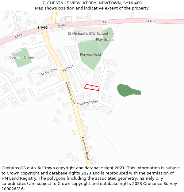 7, CHESTNUT VIEW, KERRY, NEWTOWN, SY16 4PR: Location map and indicative extent of plot