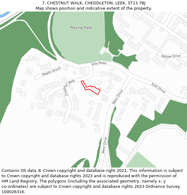 7, CHESTNUT WALK, CHEDDLETON, LEEK, ST13 7BJ: Location map and indicative extent of plot