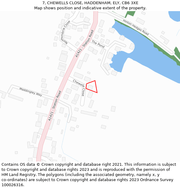 7, CHEWELLS CLOSE, HADDENHAM, ELY, CB6 3XE: Location map and indicative extent of plot