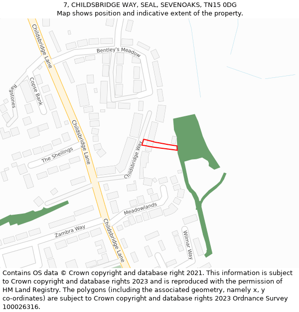 7, CHILDSBRIDGE WAY, SEAL, SEVENOAKS, TN15 0DG: Location map and indicative extent of plot