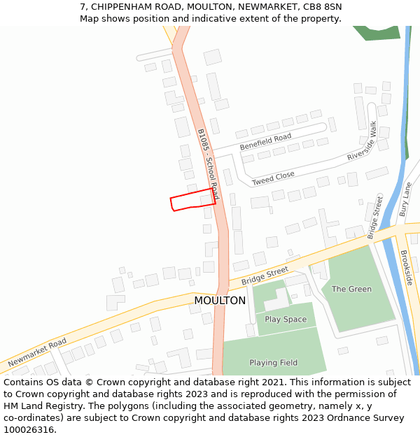 7, CHIPPENHAM ROAD, MOULTON, NEWMARKET, CB8 8SN: Location map and indicative extent of plot