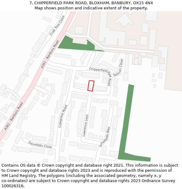 7, CHIPPERFIELD PARK ROAD, BLOXHAM, BANBURY, OX15 4NX: Location map and indicative extent of plot