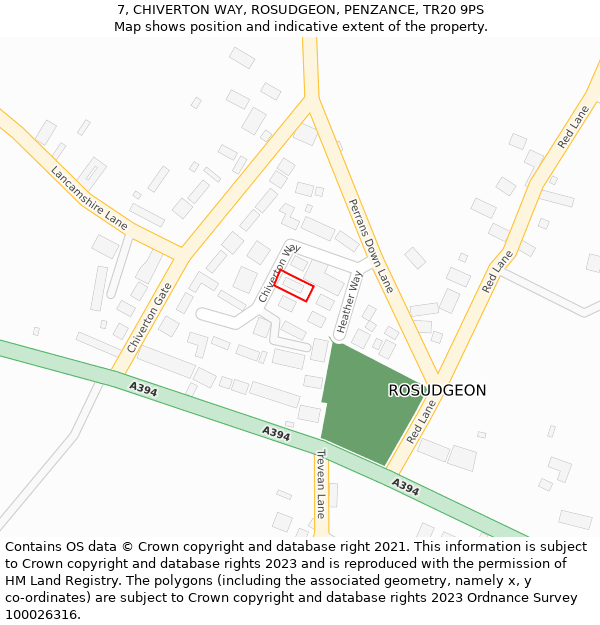 7, CHIVERTON WAY, ROSUDGEON, PENZANCE, TR20 9PS: Location map and indicative extent of plot