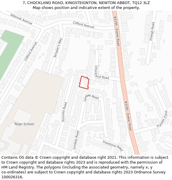 7, CHOCKLAND ROAD, KINGSTEIGNTON, NEWTON ABBOT, TQ12 3LZ: Location map and indicative extent of plot