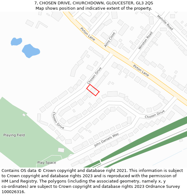 7, CHOSEN DRIVE, CHURCHDOWN, GLOUCESTER, GL3 2QS: Location map and indicative extent of plot