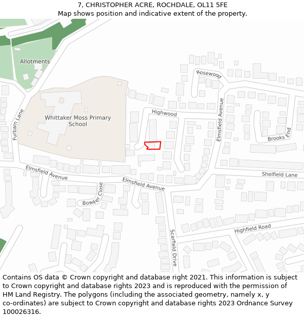 7, CHRISTOPHER ACRE, ROCHDALE, OL11 5FE: Location map and indicative extent of plot