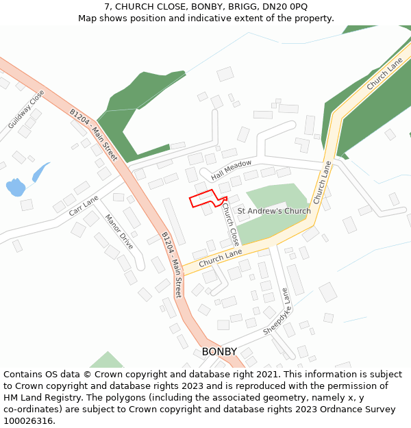 7, CHURCH CLOSE, BONBY, BRIGG, DN20 0PQ: Location map and indicative extent of plot