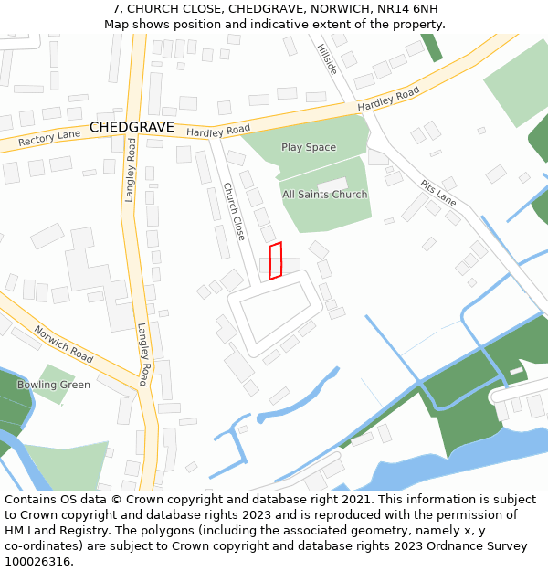 7, CHURCH CLOSE, CHEDGRAVE, NORWICH, NR14 6NH: Location map and indicative extent of plot