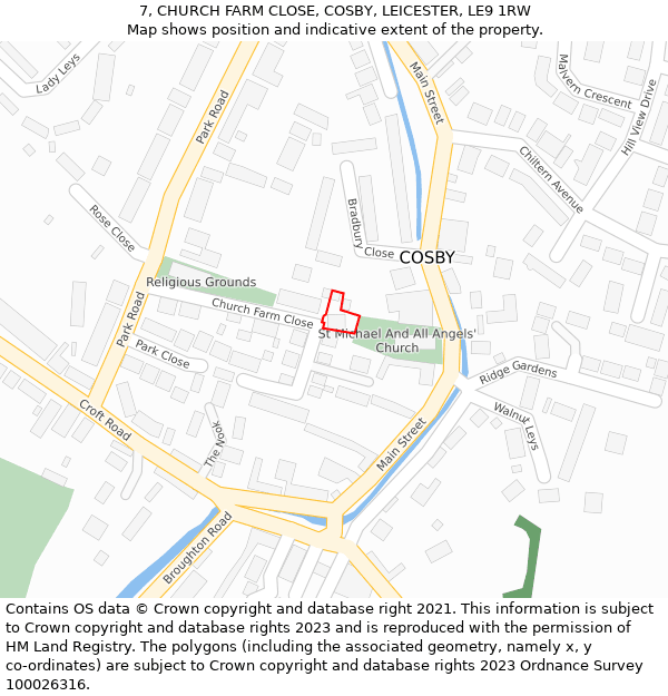 7, CHURCH FARM CLOSE, COSBY, LEICESTER, LE9 1RW: Location map and indicative extent of plot