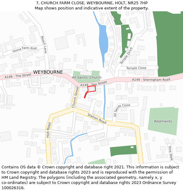 7, CHURCH FARM CLOSE, WEYBOURNE, HOLT, NR25 7HP: Location map and indicative extent of plot