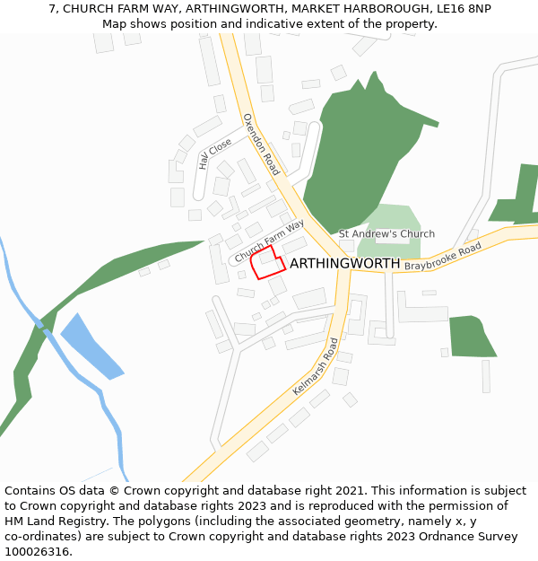 7, CHURCH FARM WAY, ARTHINGWORTH, MARKET HARBOROUGH, LE16 8NP: Location map and indicative extent of plot