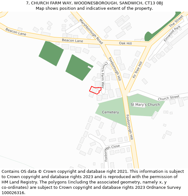 7, CHURCH FARM WAY, WOODNESBOROUGH, SANDWICH, CT13 0BJ: Location map and indicative extent of plot