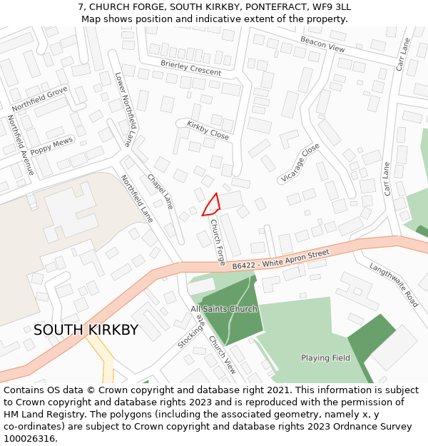 7, CHURCH FORGE, SOUTH KIRKBY, PONTEFRACT, WF9 3LL: Location map and indicative extent of plot