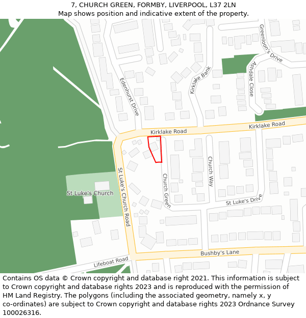 7, CHURCH GREEN, FORMBY, LIVERPOOL, L37 2LN: Location map and indicative extent of plot