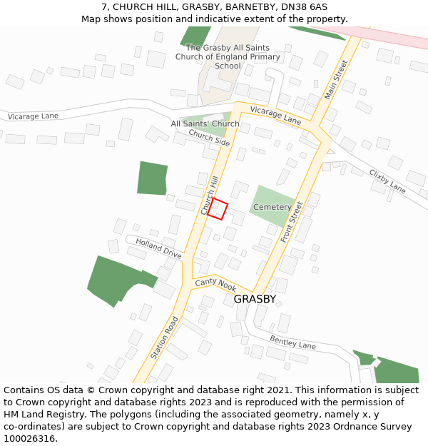 7, CHURCH HILL, GRASBY, BARNETBY, DN38 6AS: Location map and indicative extent of plot