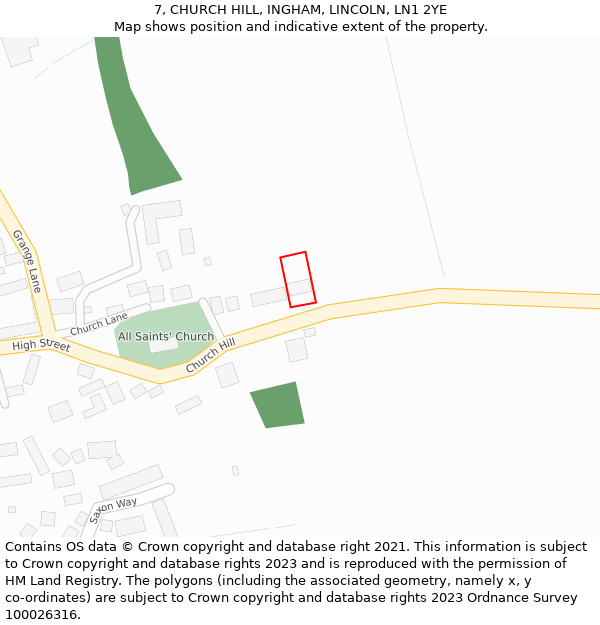7, CHURCH HILL, INGHAM, LINCOLN, LN1 2YE: Location map and indicative extent of plot