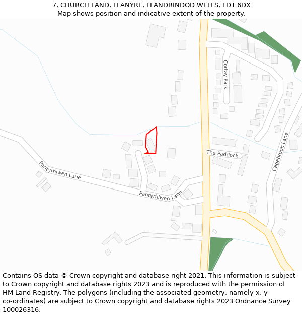 7, CHURCH LAND, LLANYRE, LLANDRINDOD WELLS, LD1 6DX: Location map and indicative extent of plot