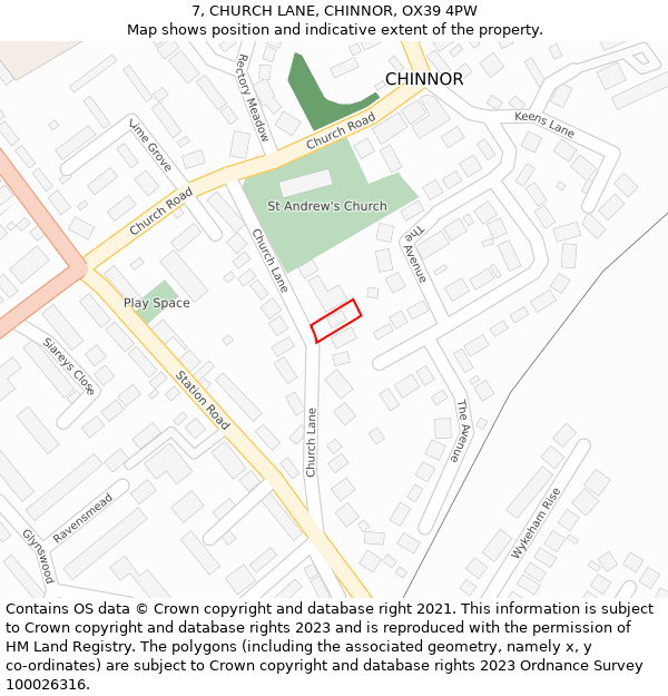 7, CHURCH LANE, CHINNOR, OX39 4PW: Location map and indicative extent of plot