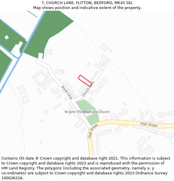 7, CHURCH LANE, FLITTON, BEDFORD, MK45 5EL: Location map and indicative extent of plot