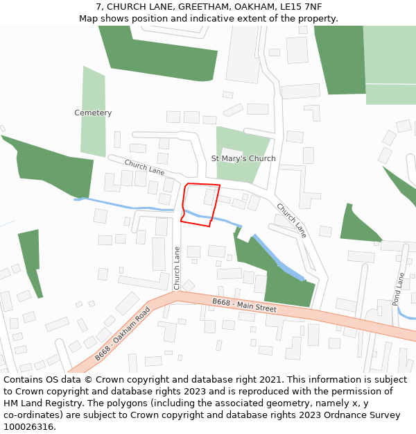7, CHURCH LANE, GREETHAM, OAKHAM, LE15 7NF: Location map and indicative extent of plot