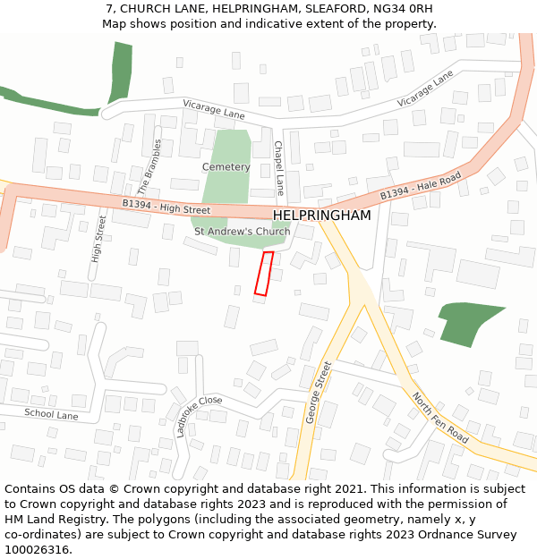 7, CHURCH LANE, HELPRINGHAM, SLEAFORD, NG34 0RH: Location map and indicative extent of plot