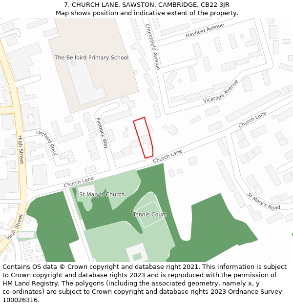 7, CHURCH LANE, SAWSTON, CAMBRIDGE, CB22 3JR: Location map and indicative extent of plot
