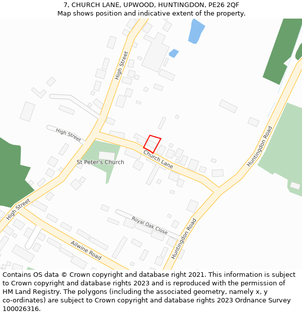 7, CHURCH LANE, UPWOOD, HUNTINGDON, PE26 2QF: Location map and indicative extent of plot