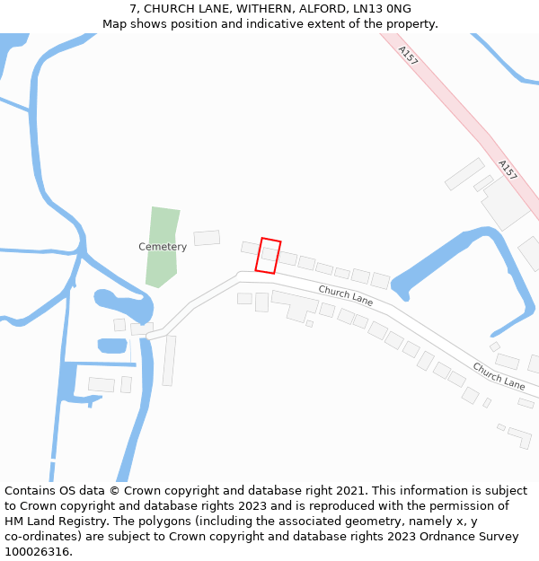 7, CHURCH LANE, WITHERN, ALFORD, LN13 0NG: Location map and indicative extent of plot
