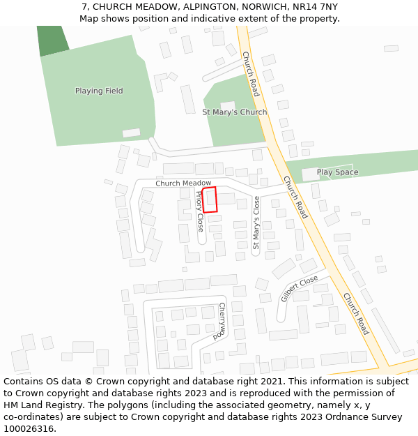 7, CHURCH MEADOW, ALPINGTON, NORWICH, NR14 7NY: Location map and indicative extent of plot