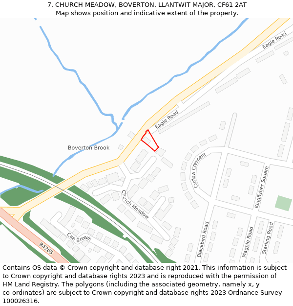 7, CHURCH MEADOW, BOVERTON, LLANTWIT MAJOR, CF61 2AT: Location map and indicative extent of plot