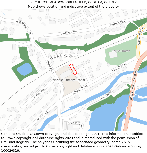 7, CHURCH MEADOW, GREENFIELD, OLDHAM, OL3 7LY: Location map and indicative extent of plot