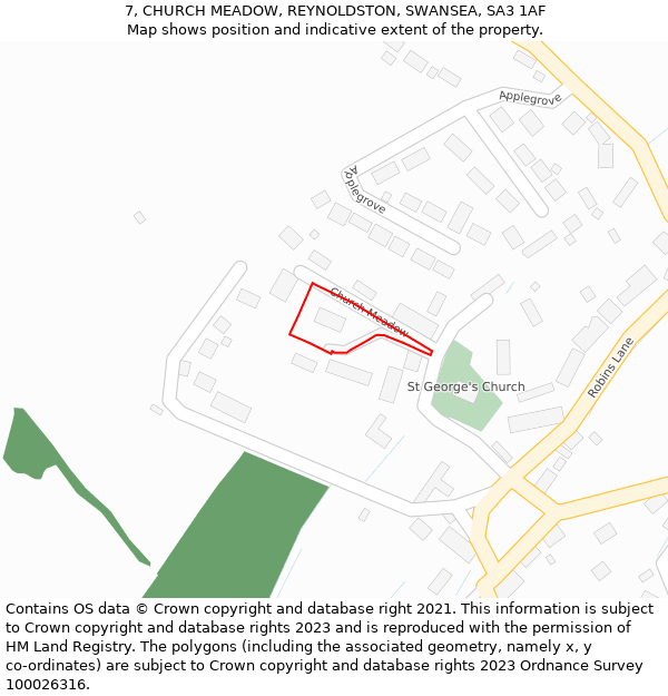 7, CHURCH MEADOW, REYNOLDSTON, SWANSEA, SA3 1AF: Location map and indicative extent of plot